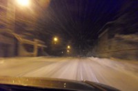 Route Tbilisi / Bakuriani avant le lever du jour et sous la tempête de neige